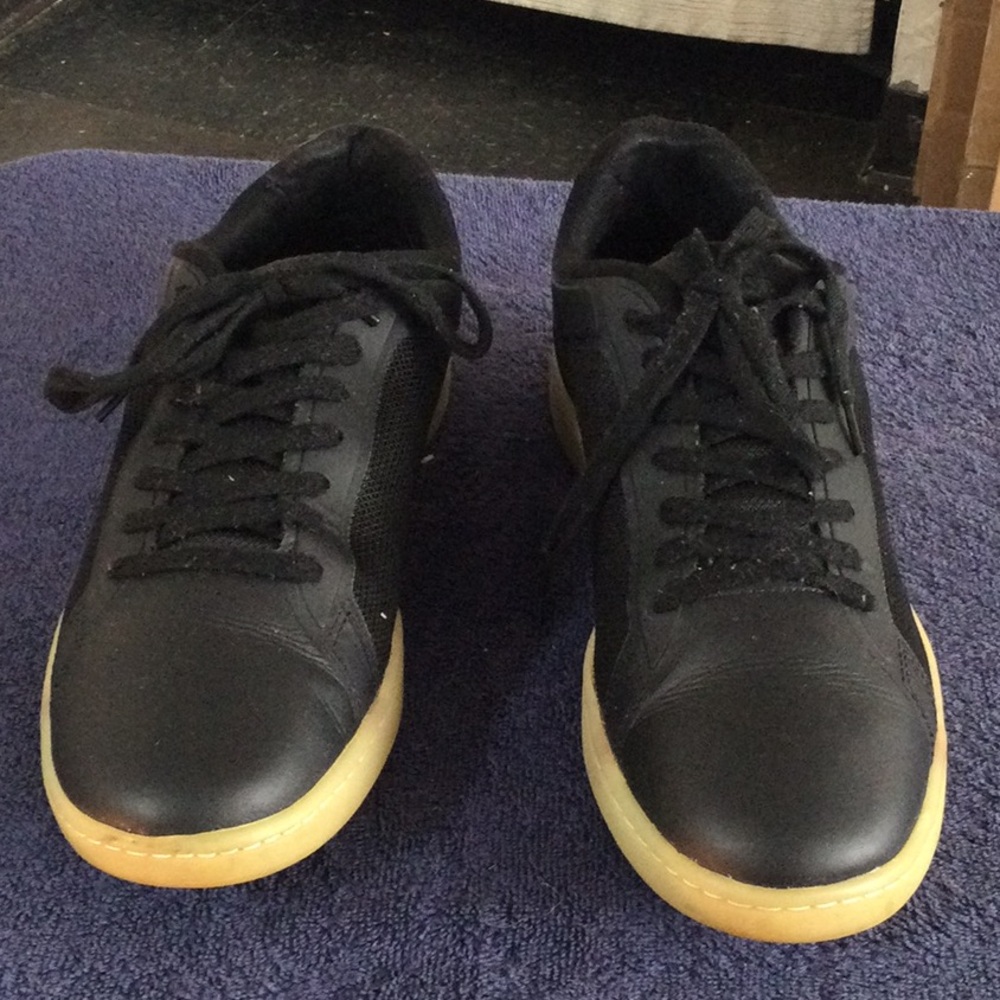 Men's Black Leather Sneakers with Gum Sole